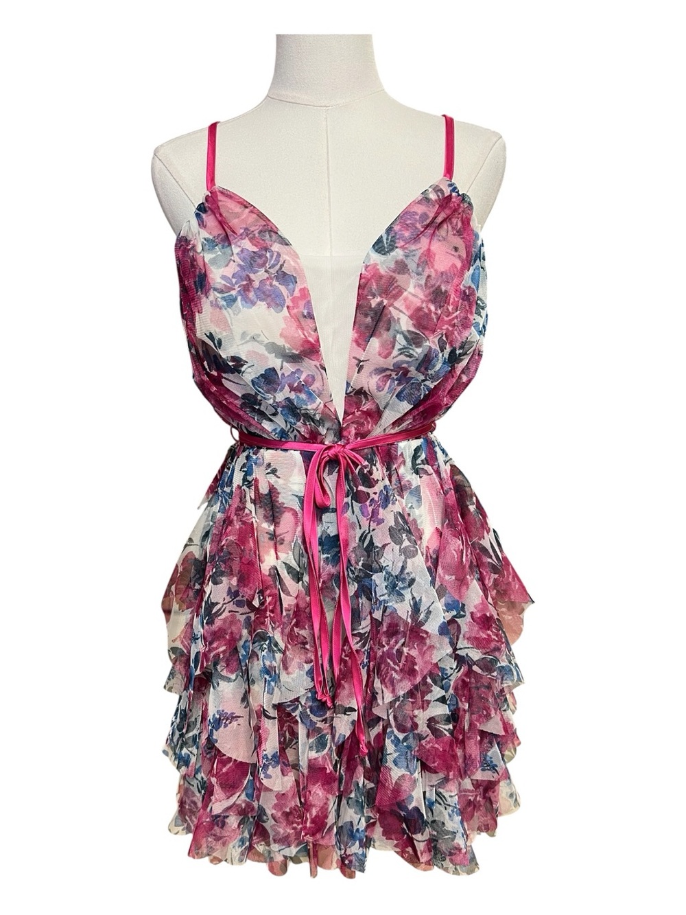 🆕 NWT Pear Culture Floral Mesh Ruffle Fit & Flare Dress | Juniors 3/4